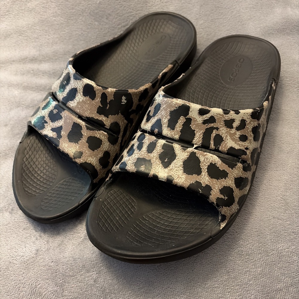 Oofos Oohahh Recovery Slide Sandals Comfy Animal Cheetah Print EU 40 Women's 9